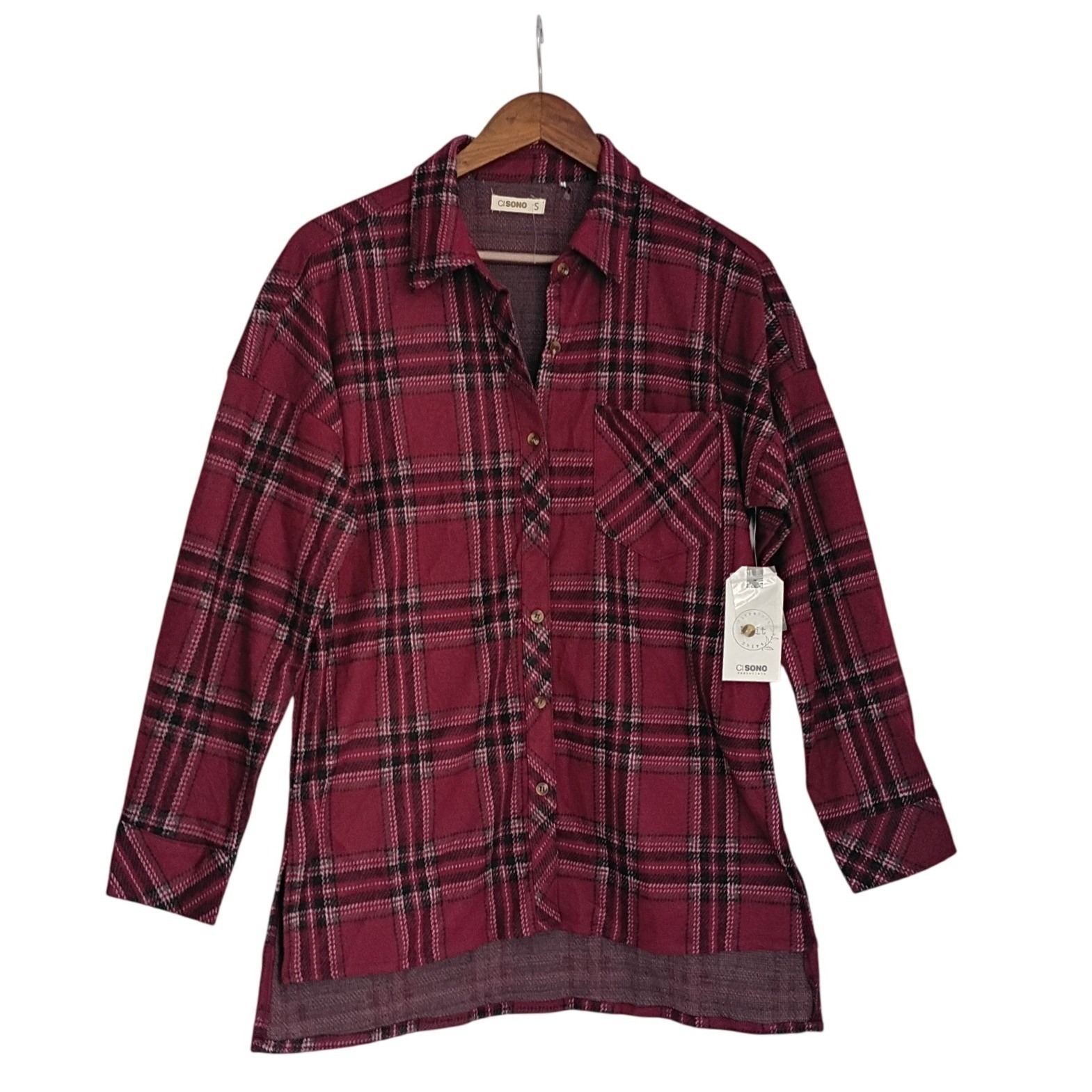 Ci Sono Nwt Plaid Button Up Casual Shirt Brushed Knit Long Sleeve Mens S